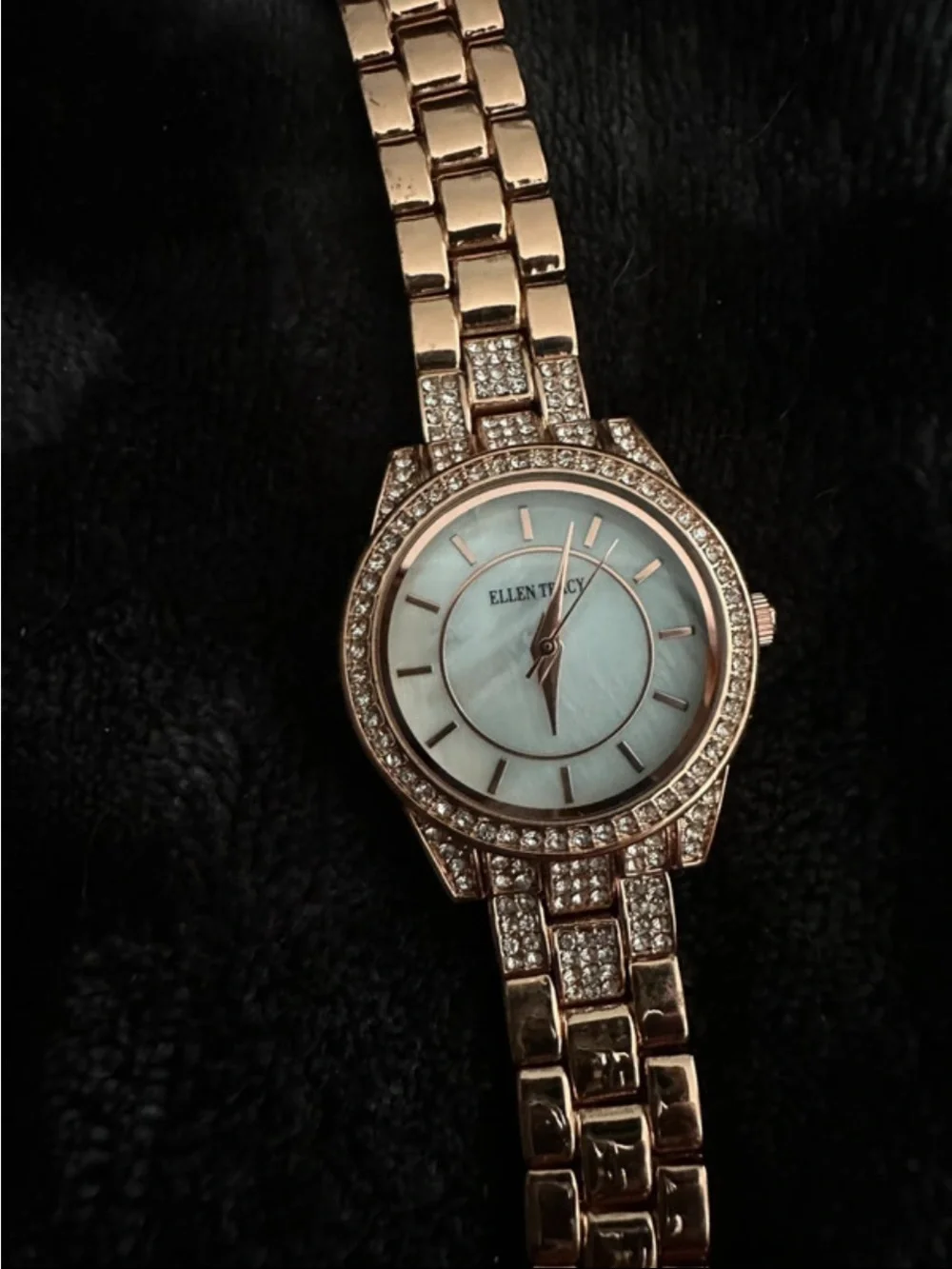 Ellen Tracy Gold-Tone Bracelet Watch with Blue Dial and Crystal Accents